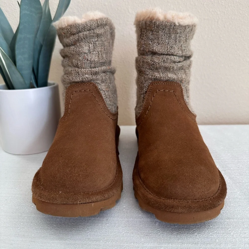 BearPaw Tan Suede/Sweater Fur Insulated Weatherproof Boots Women’s 7 - Picture 4 of 14